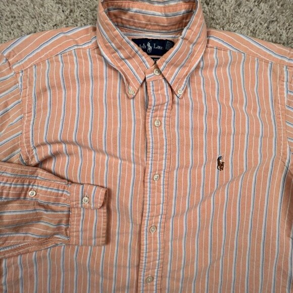 Ralph Lauren Button Up Shirt Cotton Mens Size Small Classic Fit Orange Striped - Picture 1 of 11